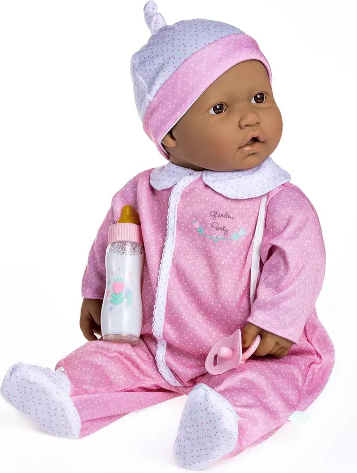 La Baby Hispanic 20-inch Small Soft Body Baby Doll | JC Toys - La Baby | Washable |Removable Pink and White w/Hat, Pacifier & Magic Bottle | for Children 12 Months +