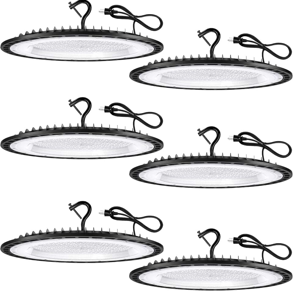 YANYCN 6 Pack 400W UFO Led High Bay Light Fixture,120VAC,5000K 61000LM Daylight Commercial Shop Bay Lighting,[1750W MH/HPS Equiv.] US Plug Area Lighting for Warehouse/Barn/Gym/Factory/Workshop