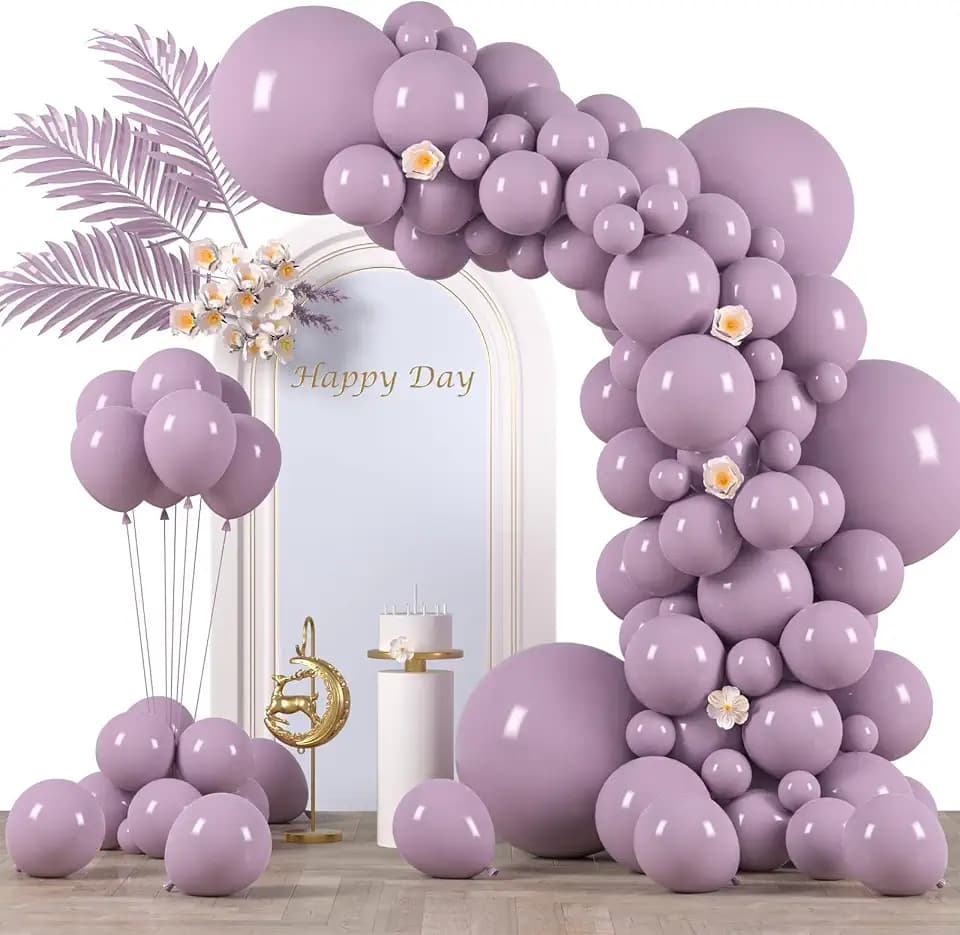 Voircoloria 130pcs Lilac Purple Balloons Garland Arch Kit, 18 12 10 5 Inch