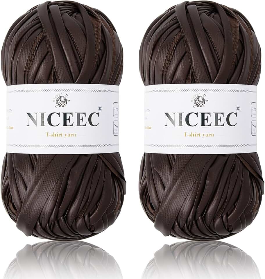 NICEEC 2 Skeins Metal T-Shirt Yarn Single-Side- Coffee