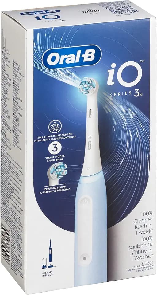 Oral-B iO 3N Elektrische Zahnbürste, blau, runde Bürste, weiche Mikrovibrationen, 3 Putzmodi, 1 Ladegerät, 1 Bürstenhalter, wiederaufladbar