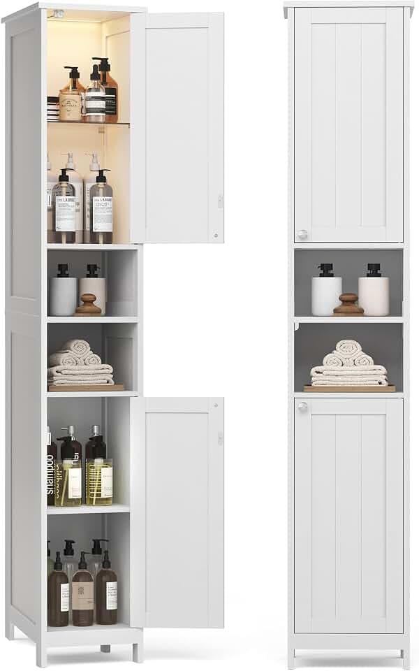 VASAGLE Badezimmerschrank mit Beleuchtung, hoch, 30 cm breit