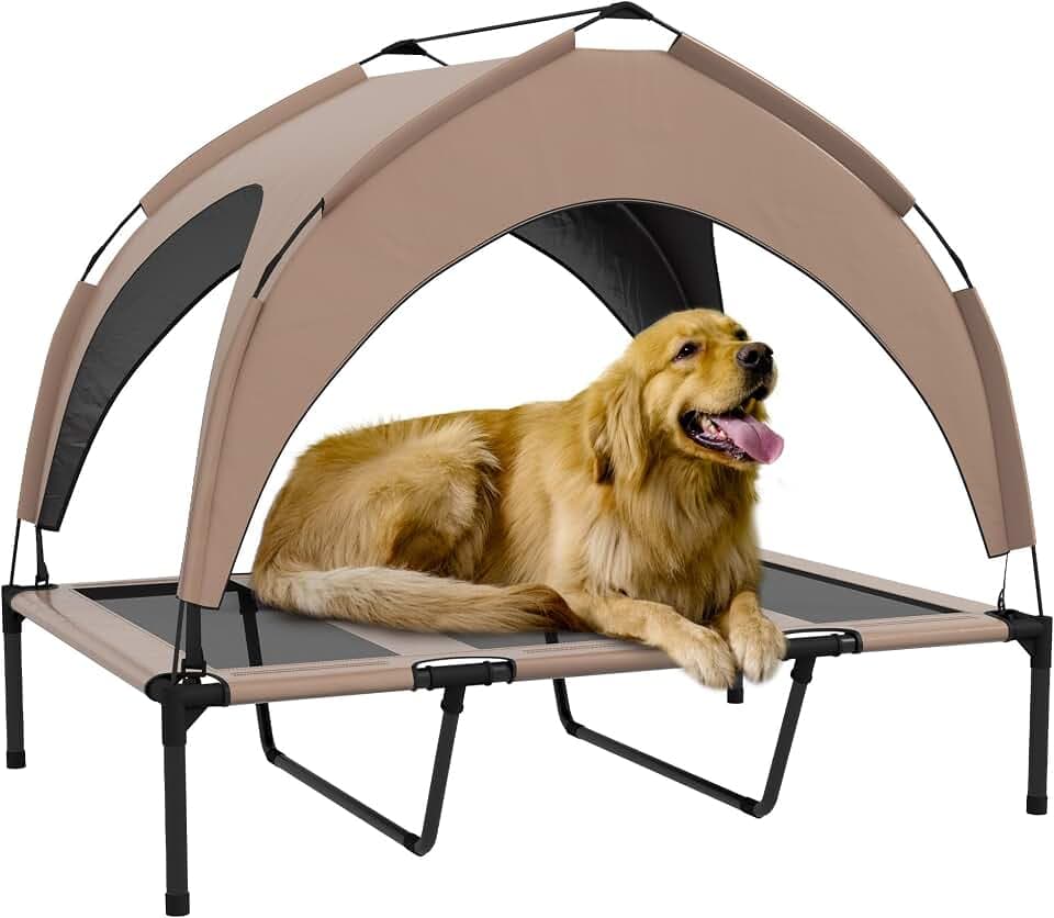 PawHut Erhöhtes Hundebett mit Baldachin für Großhunde 42x30x37 Coffee