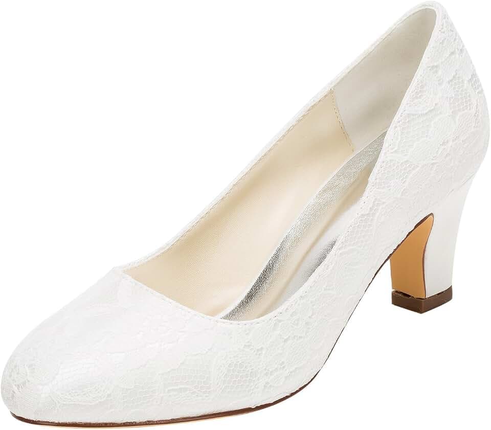 Brautschuhe Damen Seide wie Satin Stöckel Absatz geschlossene Zehe Pumps