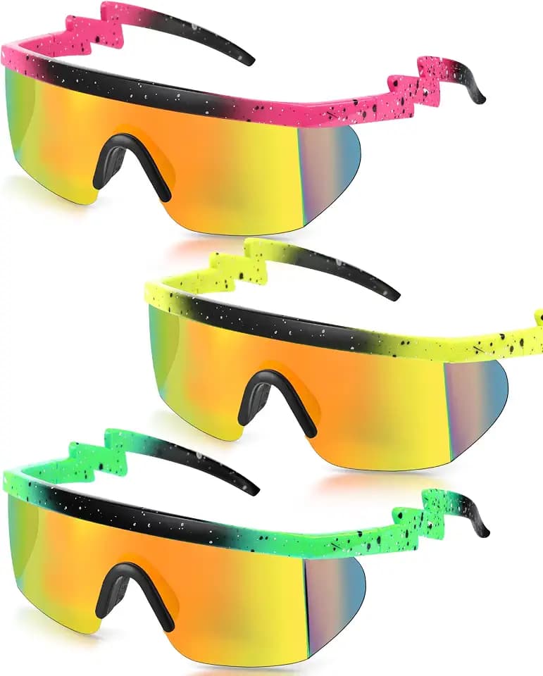 Frienda 3 Pairs 80s Retro Sunglasses Semi Rimless Zigzag