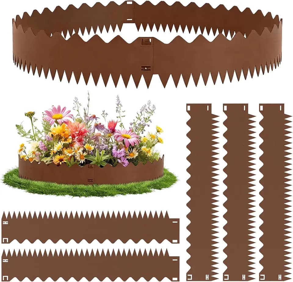 Viugreum Rasenkante Metall aus wetterfestem Stahl – Beeteinfassung in Schwarz/Braun, Beetumrandung Stern/Welle/Klapp/Basic-Design, 1.5mm Dicke, 5/8 Stück Set, Flexible Rasenkante für Garten & Beet