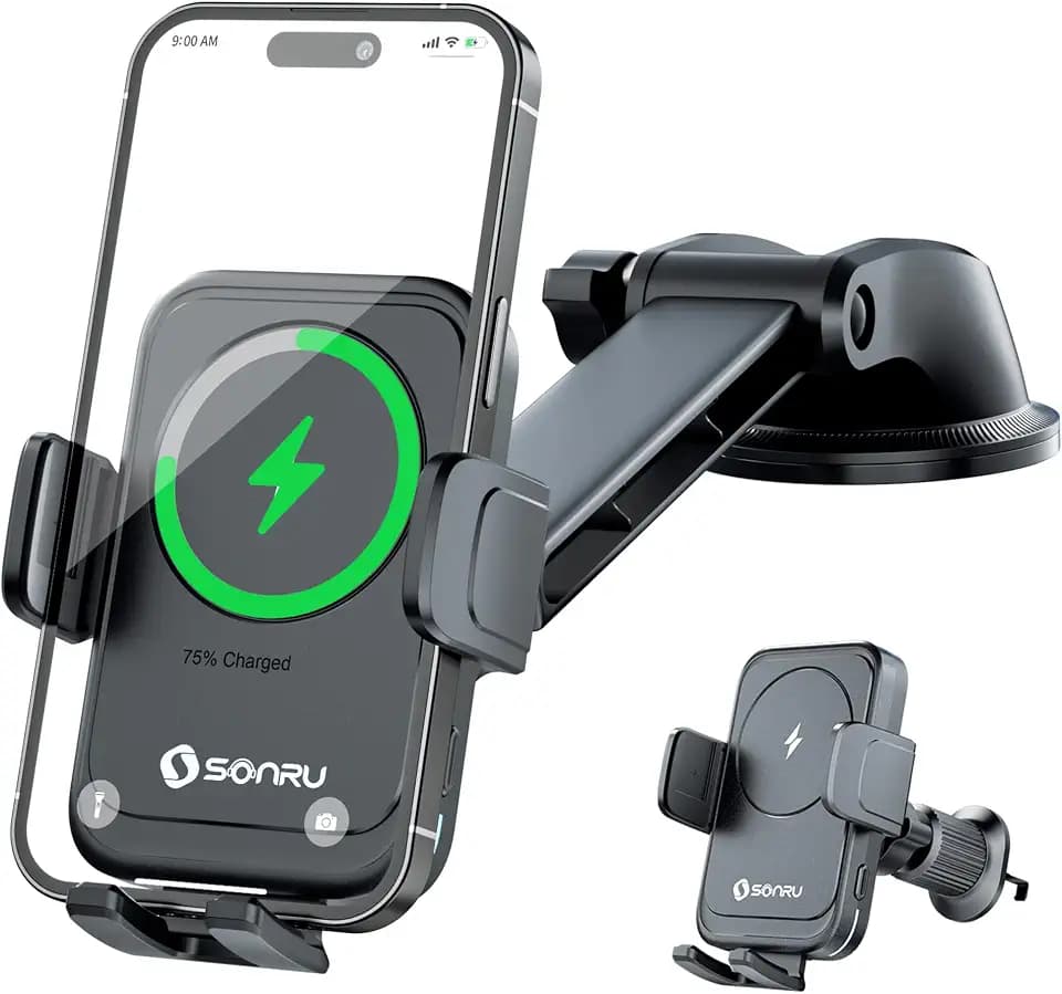 SONRU Handyhalterung Auto mit Ladefunktion,15W Kfz Handyladestationen Handy Halterung Auto Induktives Laden,Handyhalterung Auto Lüftung Saugnapf für Samsung iPhone LG Google Pixel