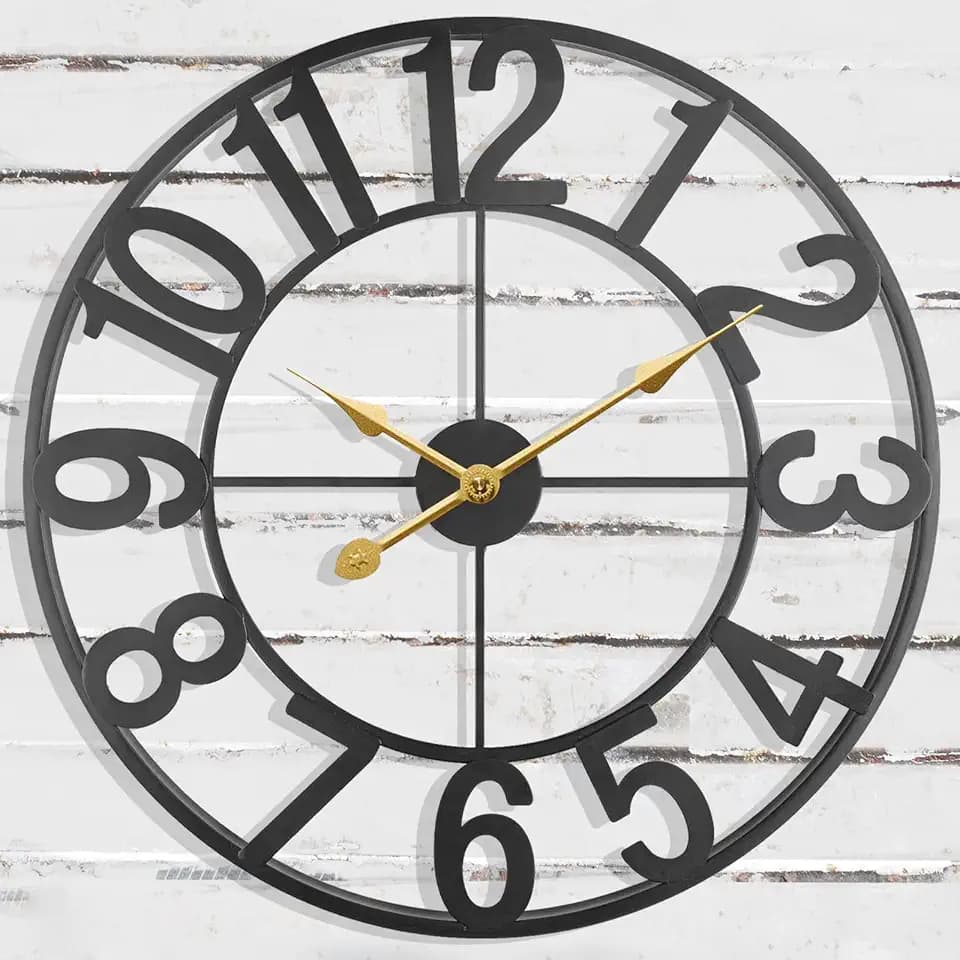 Large Clock, 24 Inch Wall Clock Battery Operated, Modern Black Metal Decorative Outdoor Clock for Patio, Pool Area, Kitchen, Garden, Deck, Farmhouse, Living Room