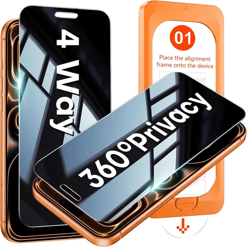 OMOTON 360° Privacy Screen Protector for iPhone 17 Pro Max, 4 Way Anti-Spy