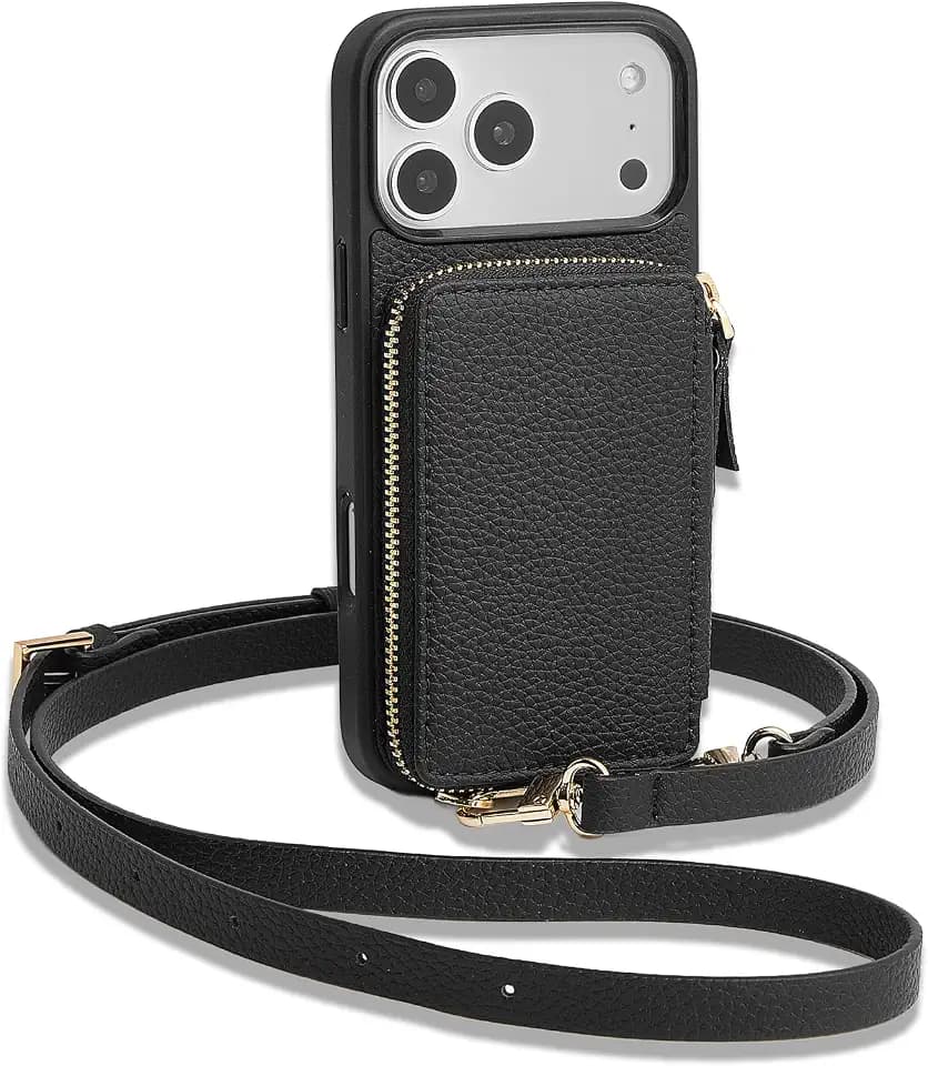 ZVE Wallet Case for iPhone 17 Pro Max with Crossbody Strap 6.9" Black