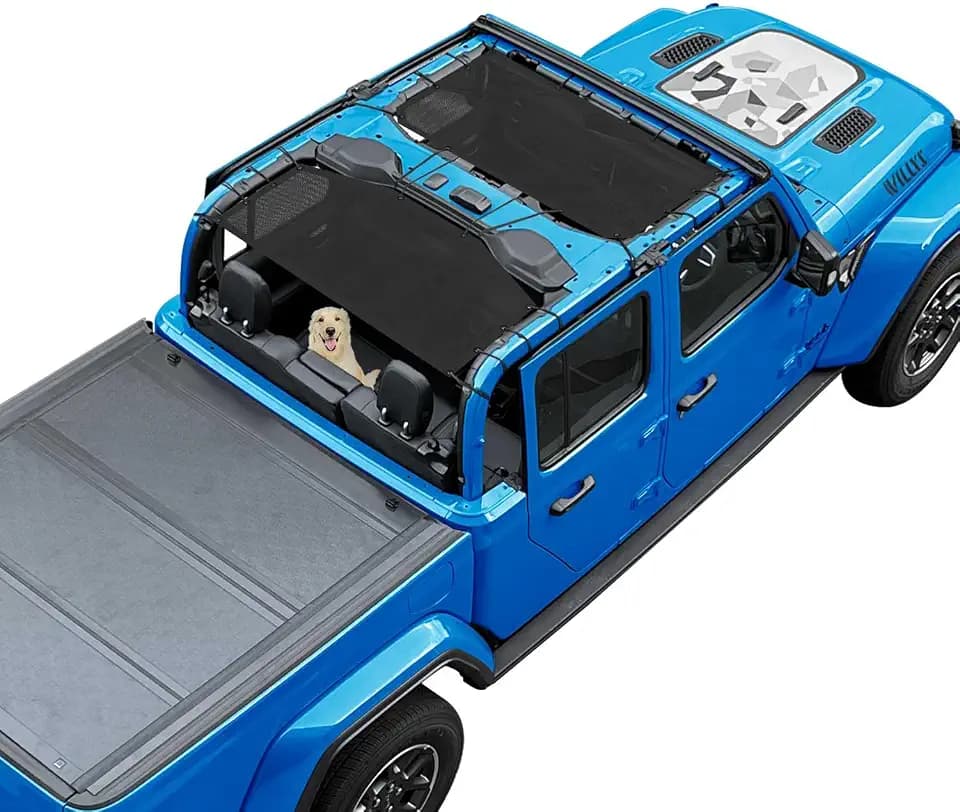 JT Sun Shade Top Compatible with Jeep Gladiator Sunshade, Black, Front+Rear