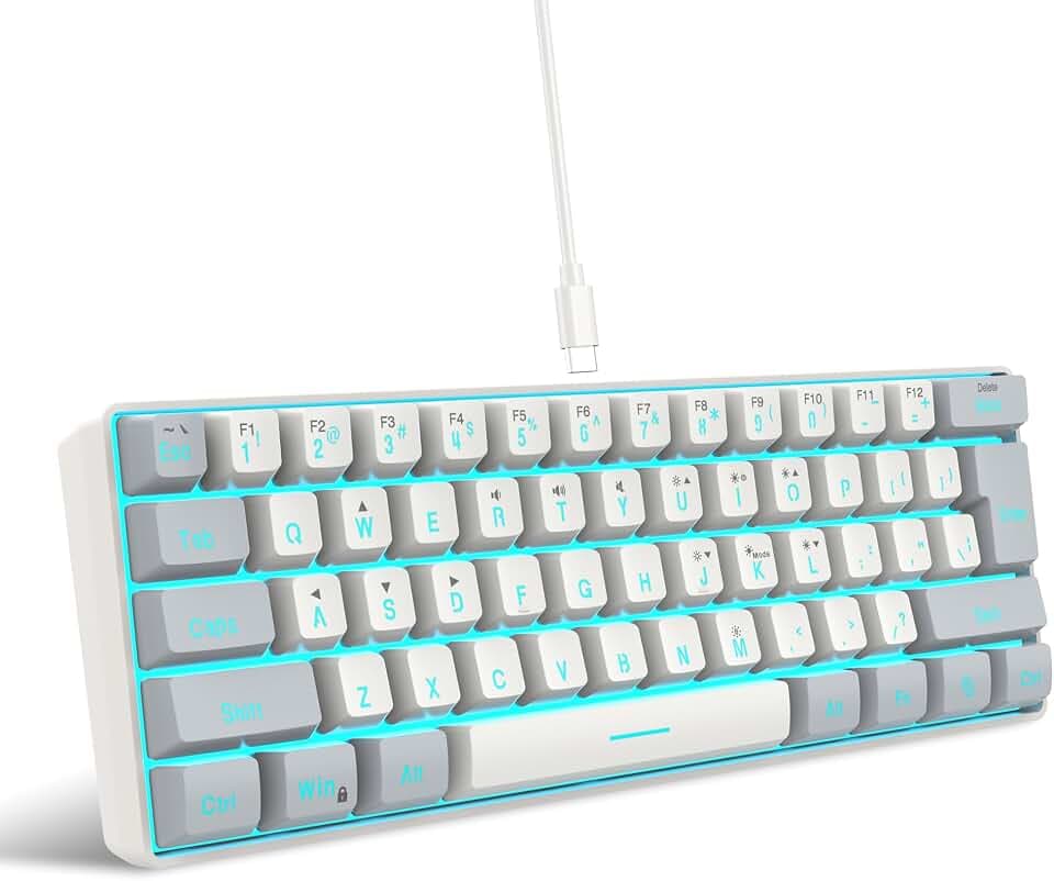 Snpurdiri 60% Wired Gaming Keyboard, 61 Keys RGB (Grey-White)