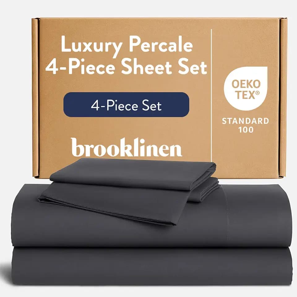 Brooklinen Percale 4-Pc Sheet Set for Hot Sleepers - Full, Slate Grey
