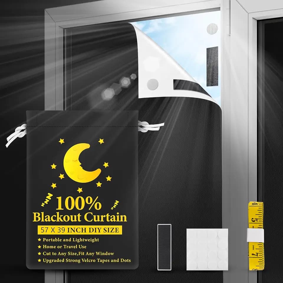 Tragbare Verdunkelungsvorhänge für Fenster (145cm x 100cm) - 100% Temporäre Verdunkelung für Schlafzimmer, Baby, Reisen, Einfach anzubringen, Passend für Fenster jeder Größe und Form