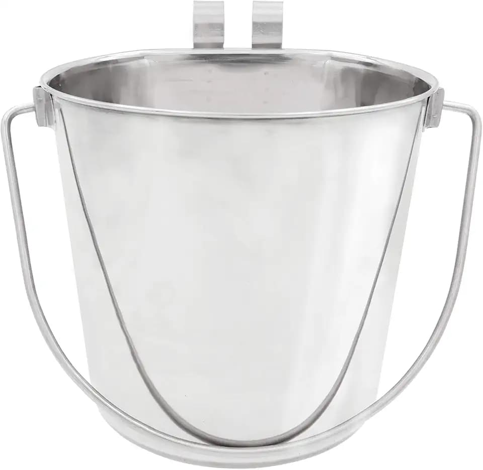 Fuzzy Puppy Flat Sided Pail with Dual Hooks, Snugly Fit On Dog, Cat and Critter Crates & Cages, Heavy Duty Stainless Steel | 4 Quart, (PN: FSP-4)