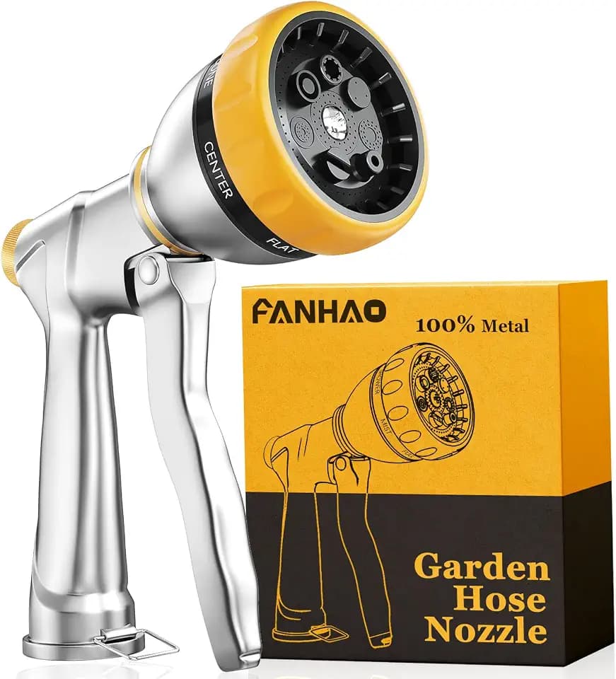 FANHAO Metal Garden Hose Nozzle Heavy Duty, 7 Adjustable Spray Patterns