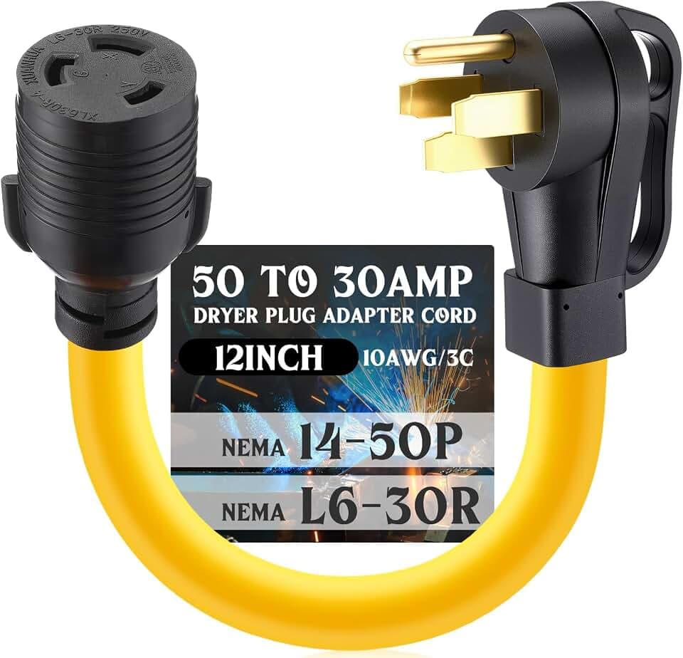 Tellegloww NEMA 14-50P to L6-30R RV Generator Welder Adapter