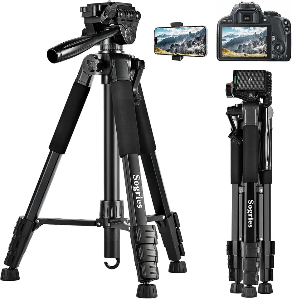 Sogries Tripod-60”Camera Tripod,Porfessional Aluminum Lightweight Travel Outdoor Tripods for Camera/DSLR/Cell Phone/Camcorder/Binoculars/Microscope