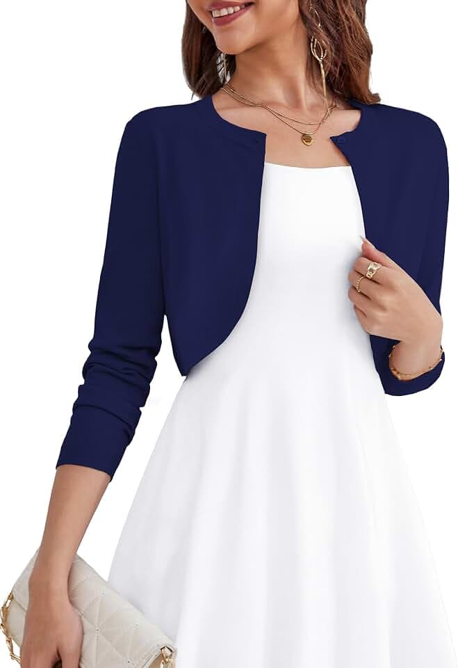 OmicGot Women's Long Sleeve Cropped Cardigan Open Front Bolero Shrugs