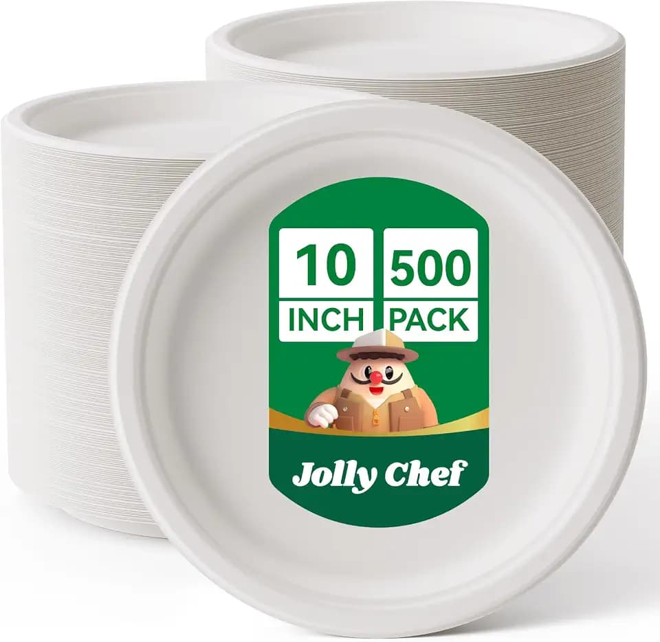 Compostable Heavy Duty 10 Inch 500 Pack Disposable Eco-Friendly Paper Plate