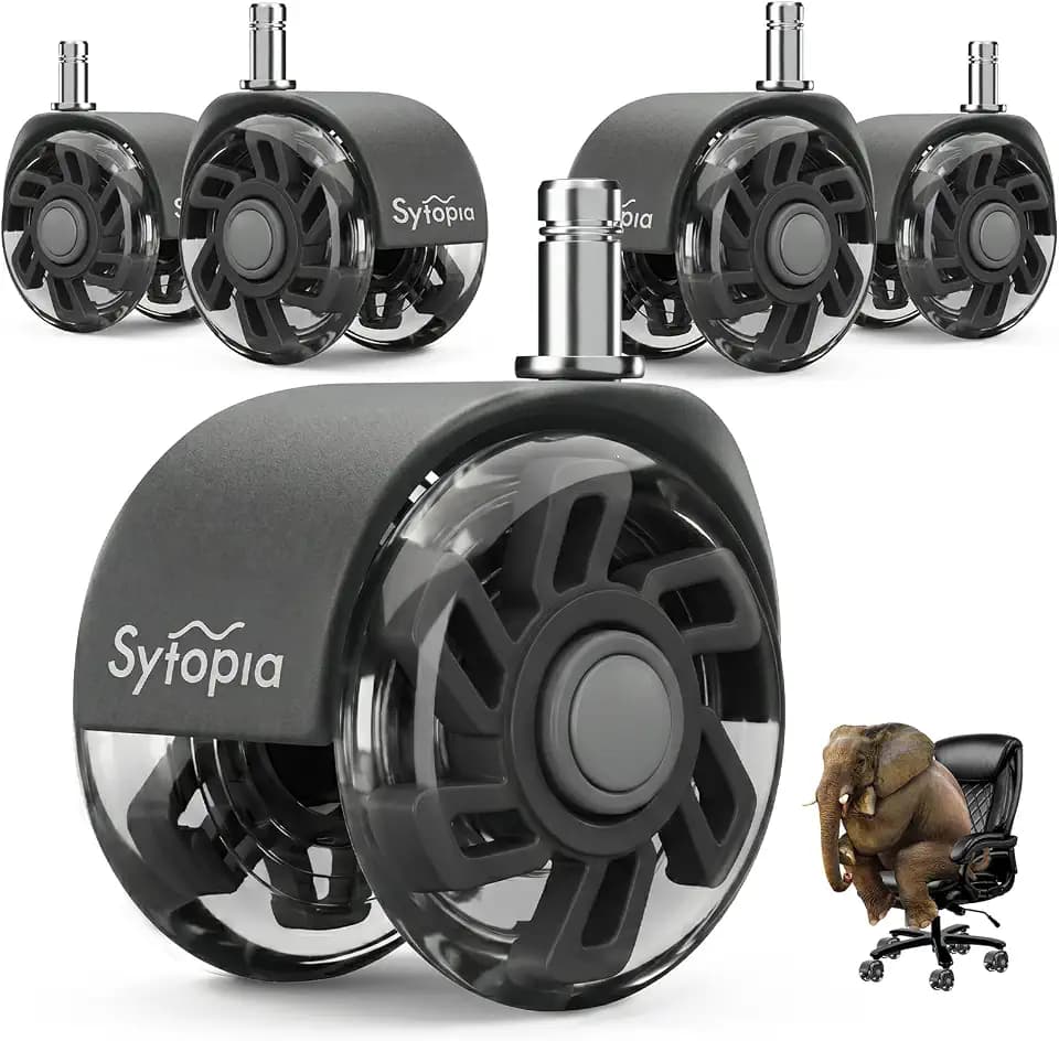 Sytopia Bürostuhl Rollen 70mm 5er Set, 11x22mm Rollen für Bürostühle, Hartboden, Parkett, Bodenschutzmatte, Höhe Leise und Weiche Stuhlrollen (Nicht für 1KEA 10mm), Schwarz