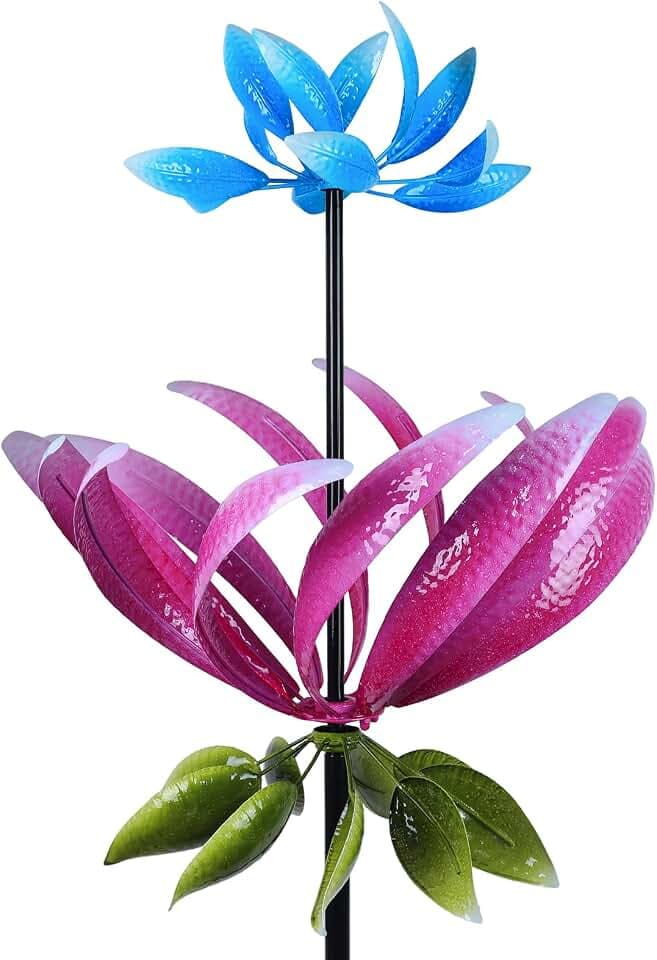 hogardeck Large Wind Spinner Outdoor, 91.3" Metal Flowers Wind Spinner with Heavy-Duty Stakes, 360° Rotating Triple-Layer Kinetic Yard Art for Home Outside Garden Lawn Backyard Patio Decor