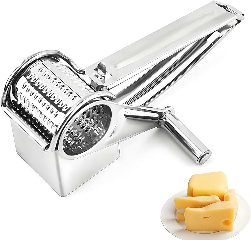 Käsereibe mit Kurbel, Rotierende Küchenreibe Edelstahl für Parmesanreibe,