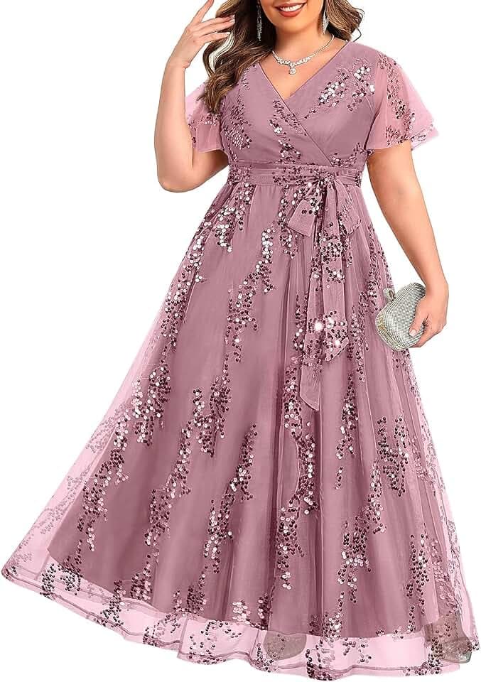 Plus Size Formal Dresses Wedding Guest Women Sequin Maxi Dress