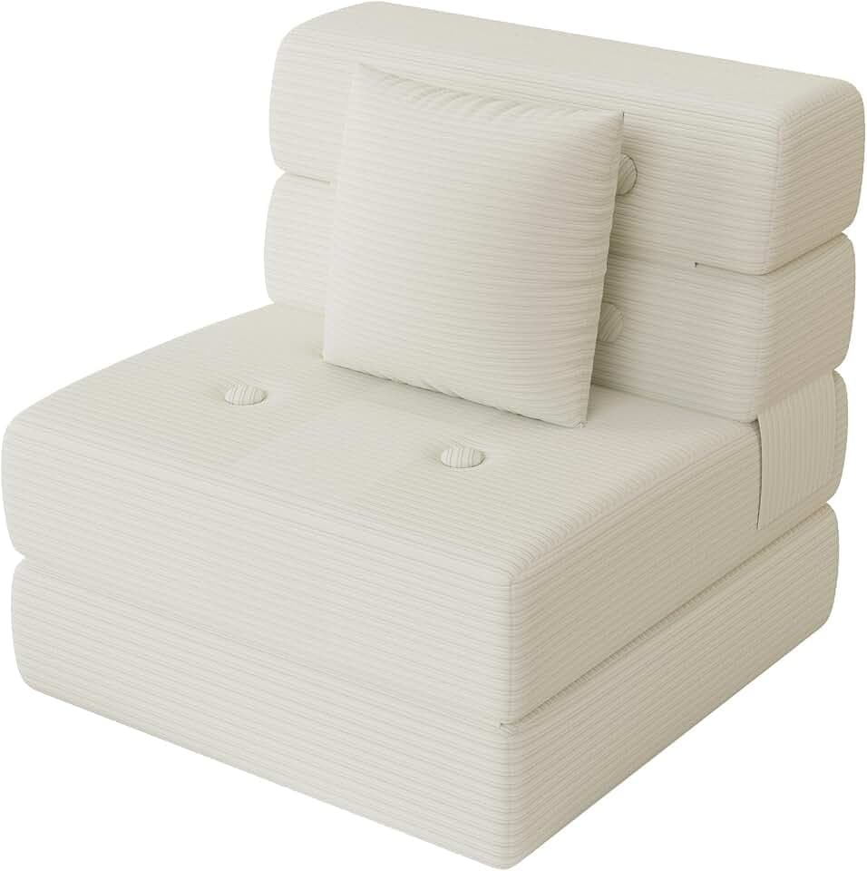 Folding Sofa Bed, One-Piece High-Density Foam Sleeper Chair, Beige, Single