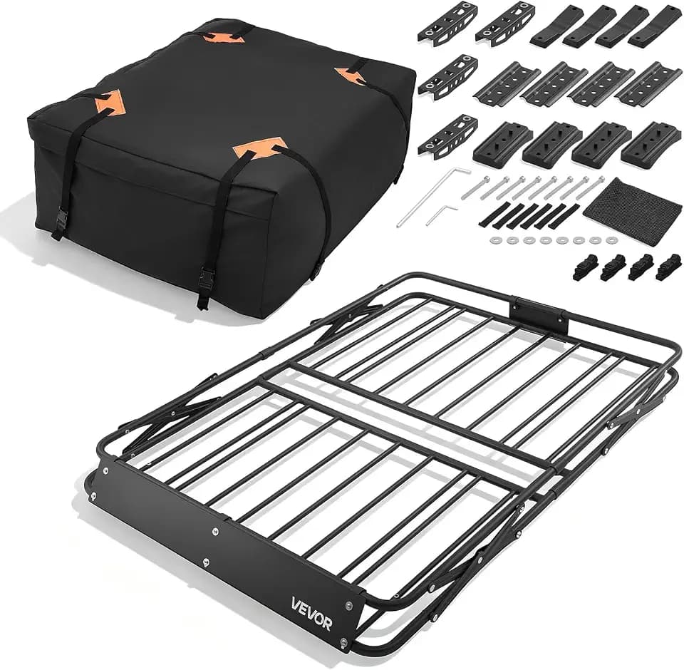 VEVOR Roof Rack Basket with Cargo Bag, 51 x 36 x 4 in, Roof Top Carrier Basket with Folding Design, 200 lbs Capacity, All-Weather Car Top Luggage Holder, Universal Fit for SUV Truck Car