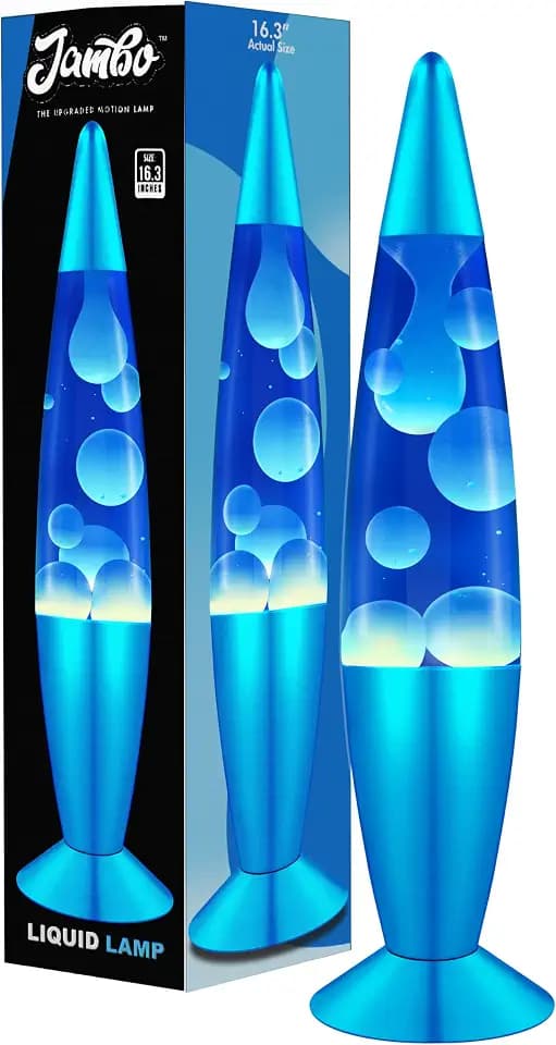 JAMBO 16" Beautiful Lamp- Blue with White/Blue Wax, Relaxing Liquid Light, Night Light Nightlight, Home Decor Living Room Office Bedroom Lamp for Adults Teens Kids, Magma Motion