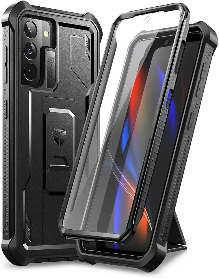 Dexnor for Samsung Galaxy S21 Case, [Built in Screen Protector and Kickstand] Heavy Duty Military Grade Protection Shockproof Protective Cover for Samsung Galaxy S21 5G, 6.2 inch Black