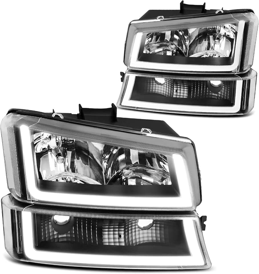 DWVO LED DRL Headlight Assembly Compatible with 2003-2006 Silverado Black