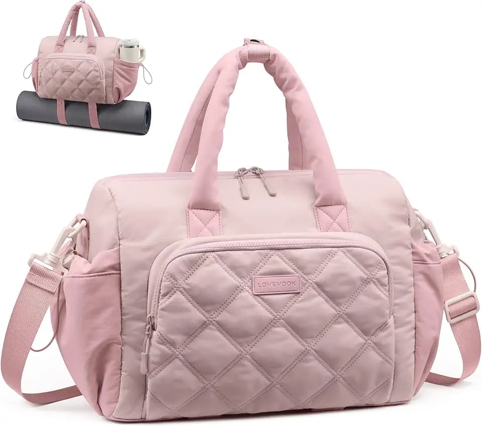 LOVEVOOK Small Gym Bag for Women with Large Water Bottle Pocket,Pink