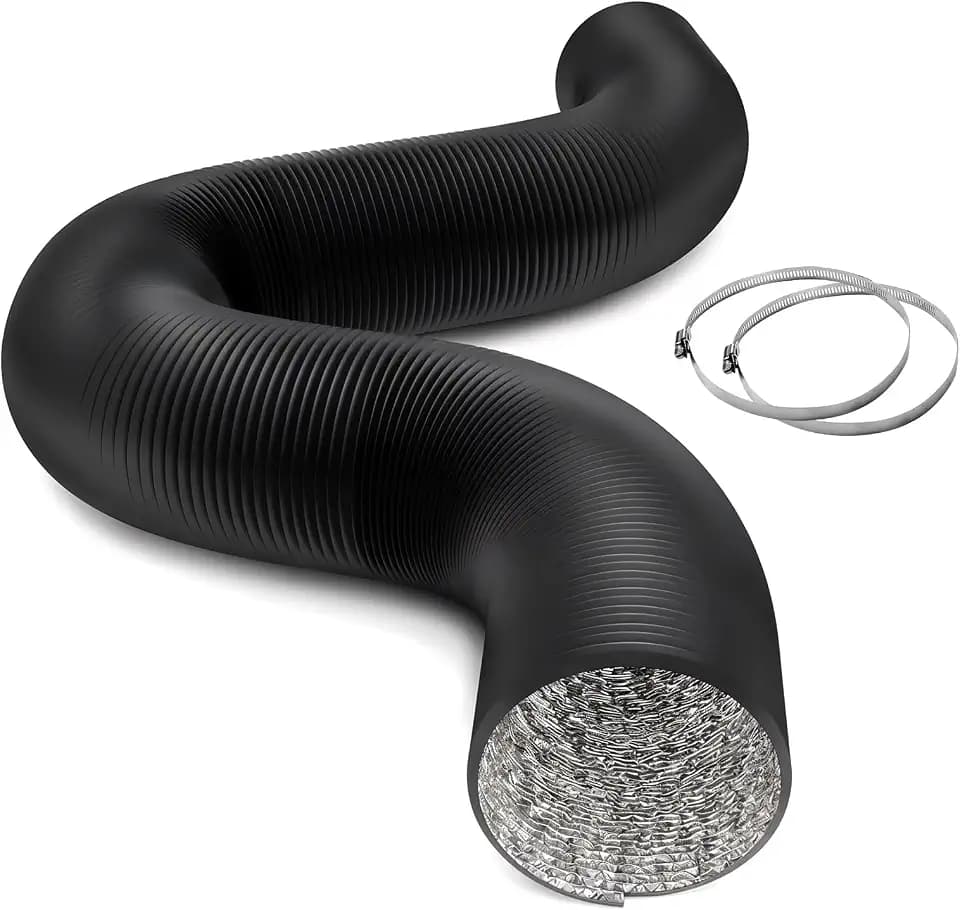 iPower 6 Inch 25 Feet Aluminum Ducting 4 Layer Protection Dryer Vent Hose, for HVAC Ventilation and Exhaust with 2 Clamps, Black