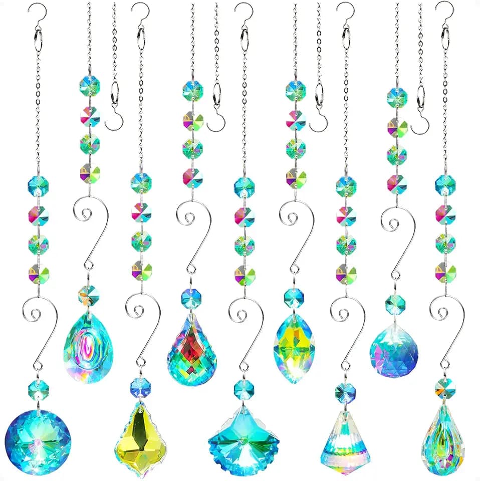 9 Pieces Sun Catchers Indoor Window, Suncatcher Crystal Prisms Hanging