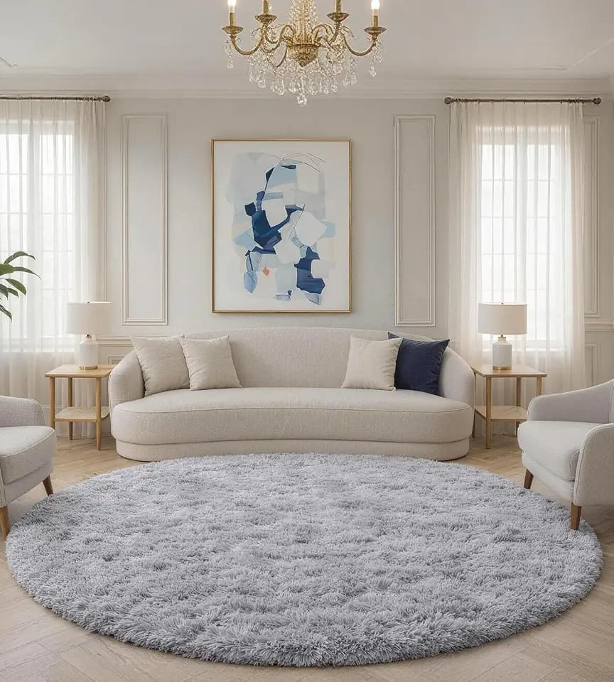 Teppich Wohnzimmer Rund 150 cm Grau