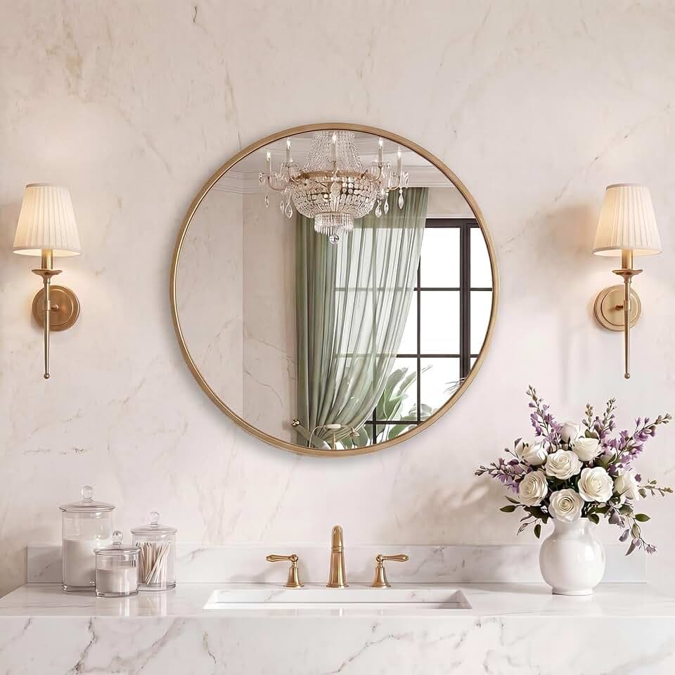 Sweetcrispy 20 Inch Round Wall Mirror, Bathroom Mirrors for Over Sink