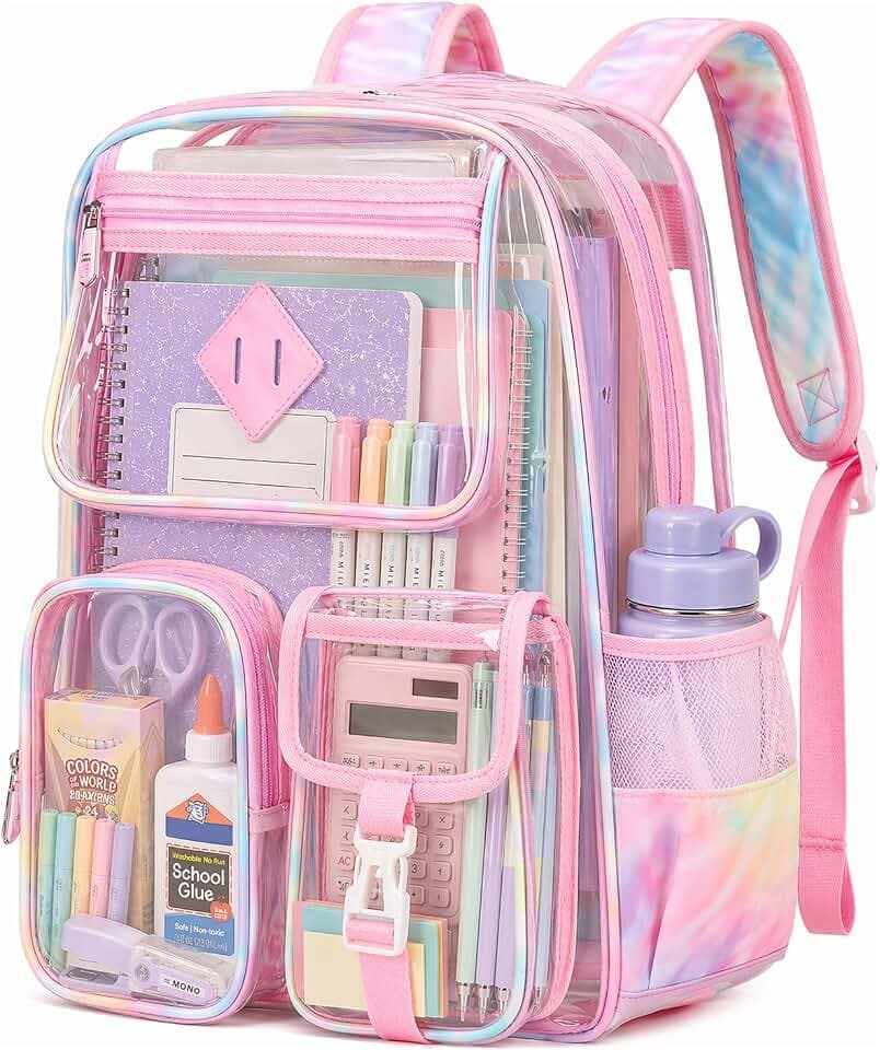PIG PIG GIRL Clear Backpack for School,Heavy Duty PVC Transparent Bookbag for Girls Stadium Approved See Through Backpack