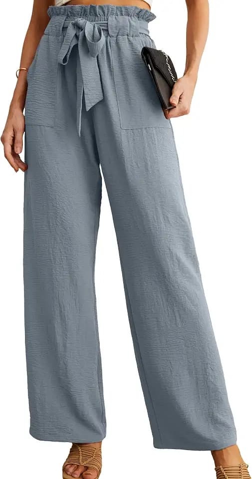HiMONE Petite Wide Leg Pants High Waisted Paperbag Elastic Pull On Ankle