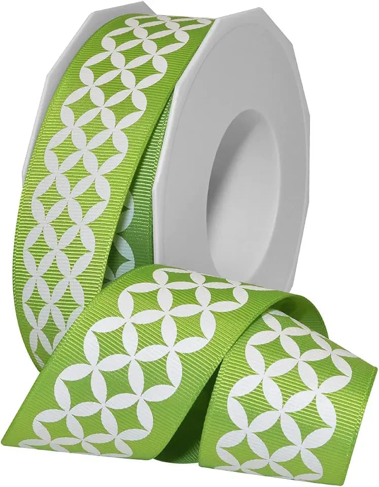 Morex Ribbon 7702.38/25-550 Polyester Diamond Lattice, 1-1/2" x 25 yd, Apple Green