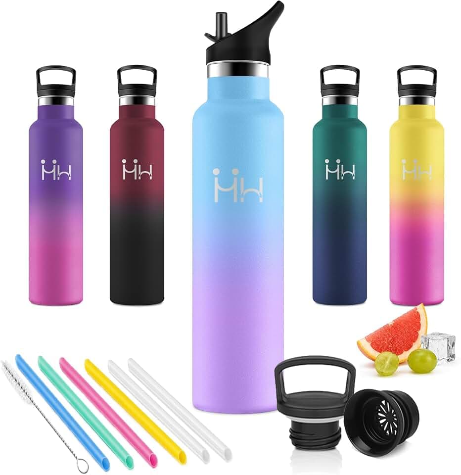 Trinkflasche mit Strohhalm 1L, Edelstahl Isolierflasche, BPA-Frei