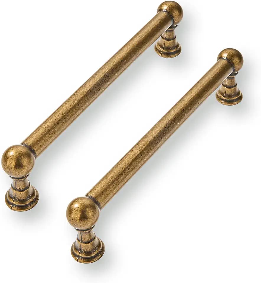 2 Pack 5 Inch Solid Kitchen Cabinet Handles Antique Brass Heavy Duty Cabinet Pulls Drawer Pulls Cabinet Hardware Kitchen Handles for Cabinets Cupboard Handles