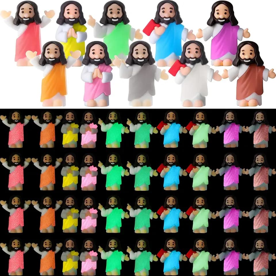 CroBlissful 50 Pcs Little Jesus Figurine Glow in the Dark, Vivid Style
