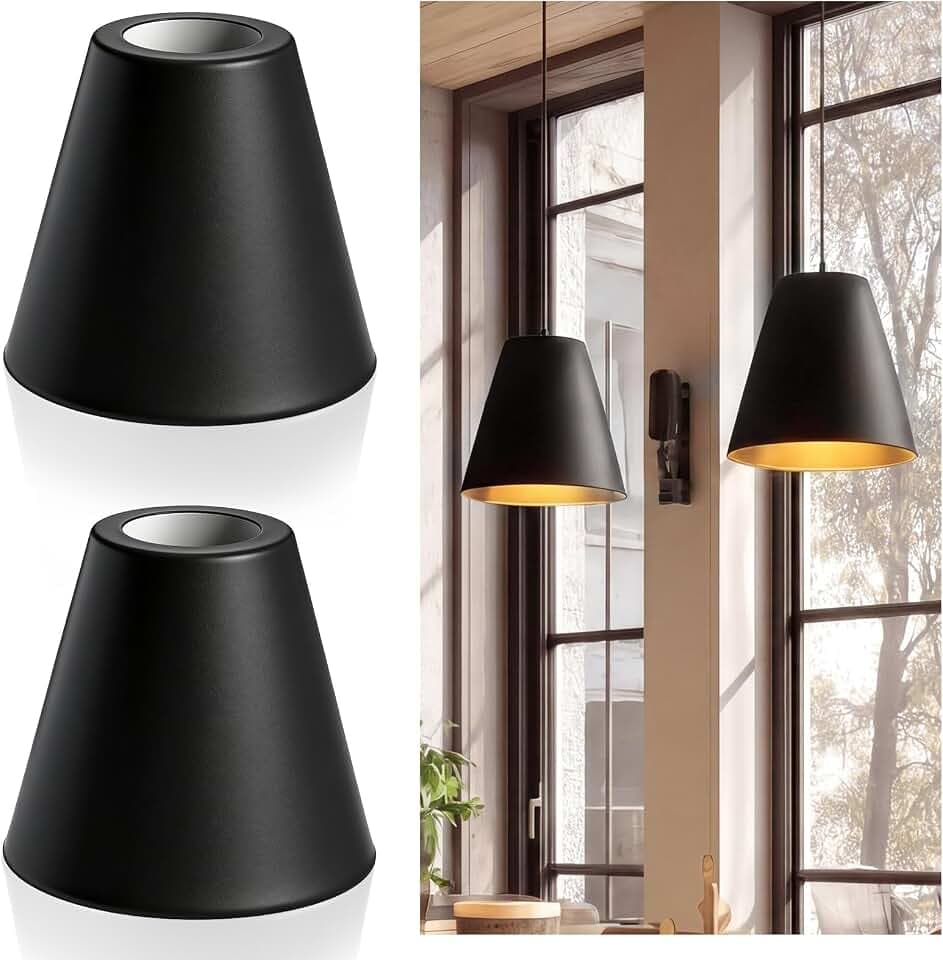 Retisee 2 Pcs Black Cone Industrial Replacement Lamp Shades, UNO Fitter