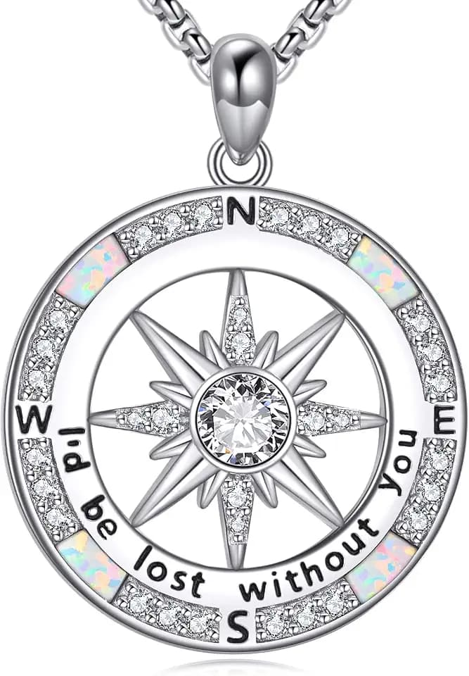 Compass Necklace Sterling Silver Compass Pendant Necklace for Women Inspirational Graduation Jewelry for Women Her Men