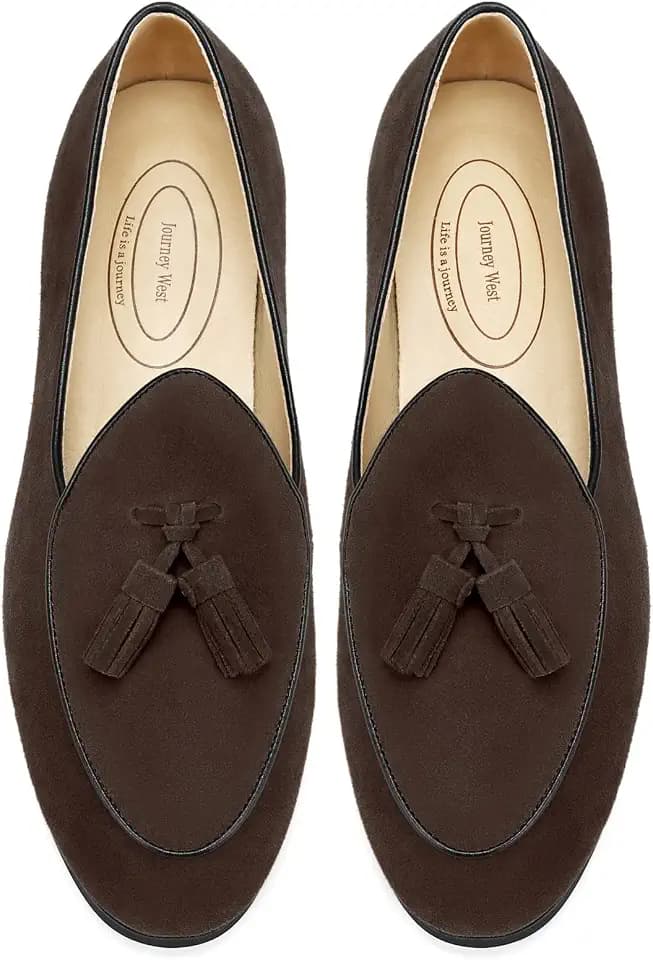 Journey West Men's Suede Leather Belgian Loafers for Men Slip-on Casual Penny Casual Loafers