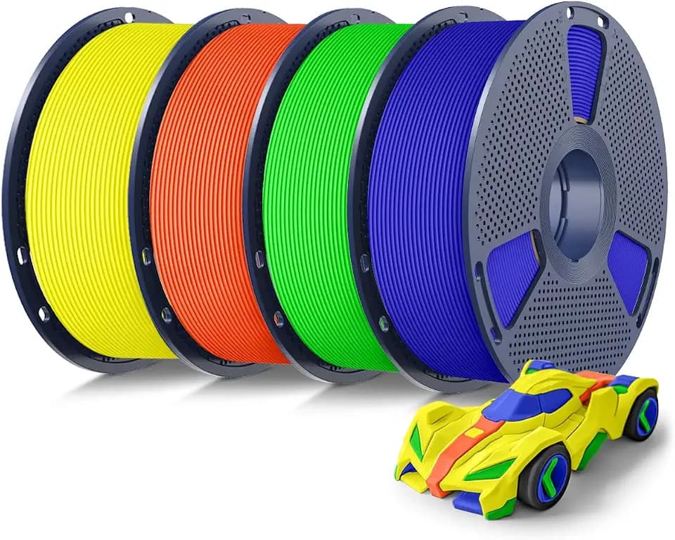 SUNLU 4KG Bündel Rapid PETG Filament, Hohe Geschwindigkeit 30-600mm/s 3D Drucker Filament 1.75mm ±0.02 mm, 1kg Reusable Spule, 4 Stück Insgesamt (Blau+Grün+Orange+Gelb)