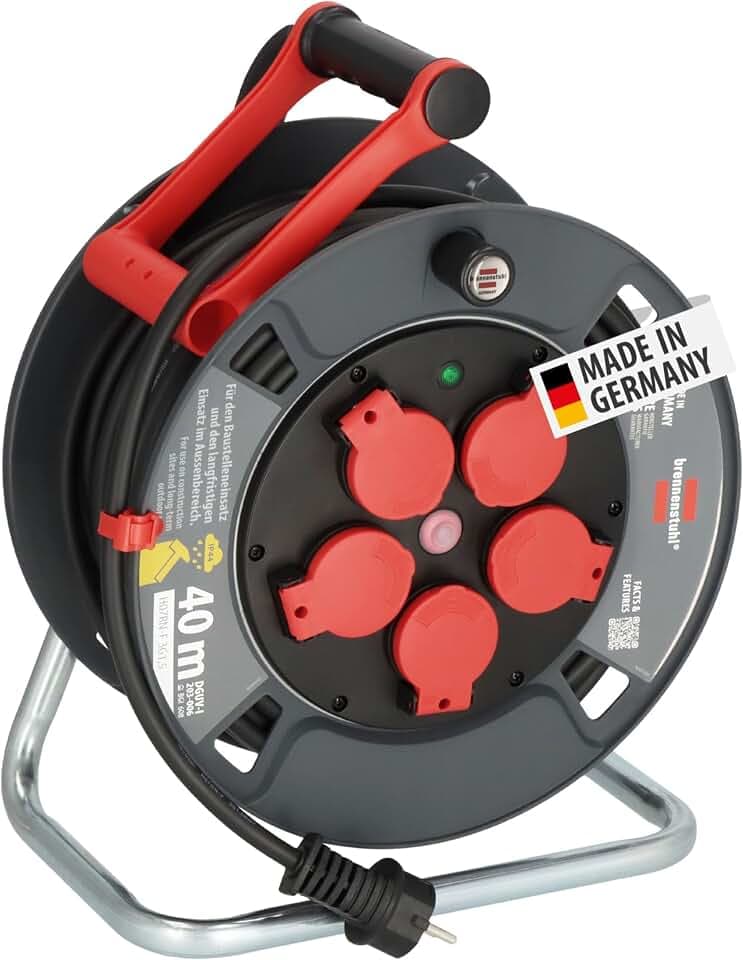Brennenstuhl Professional Kabeltrommel 300 KU 4100 (40m Kabel in schwarz, aus Spezialkunststoff, Baustelleneinsatz und ständiger Einsatz im Außenbereich, Made in Germany)