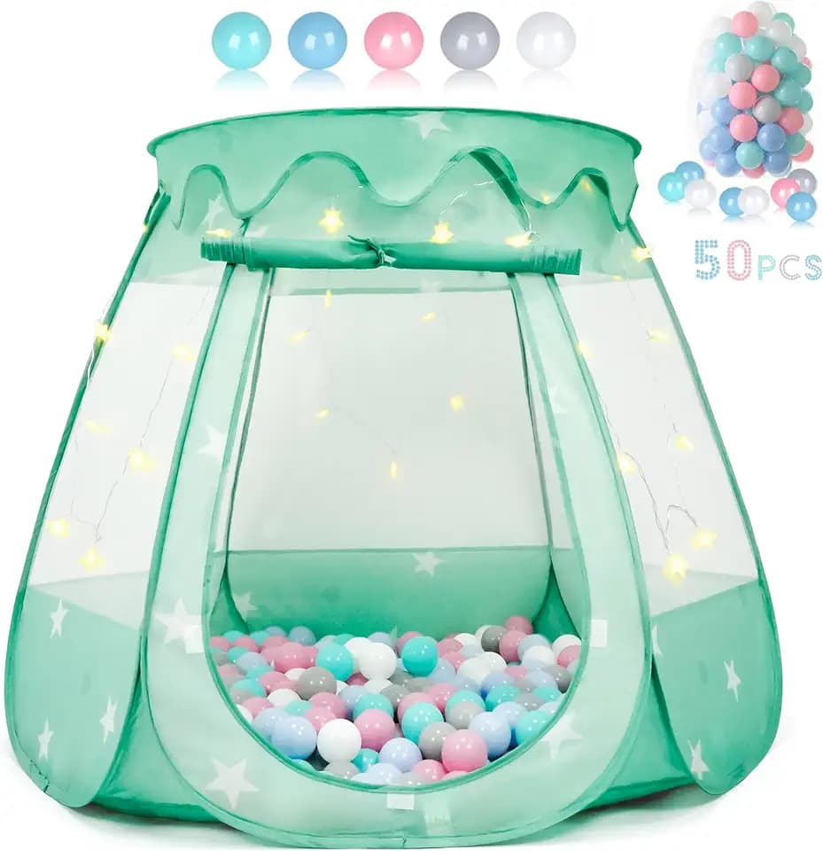 Ball Pits with 50 Balls, Pop up Tents for Kids with Star Lights, Green